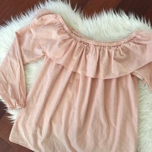 Michael Kors Pink Ruffled Off The Shoulder Blouse